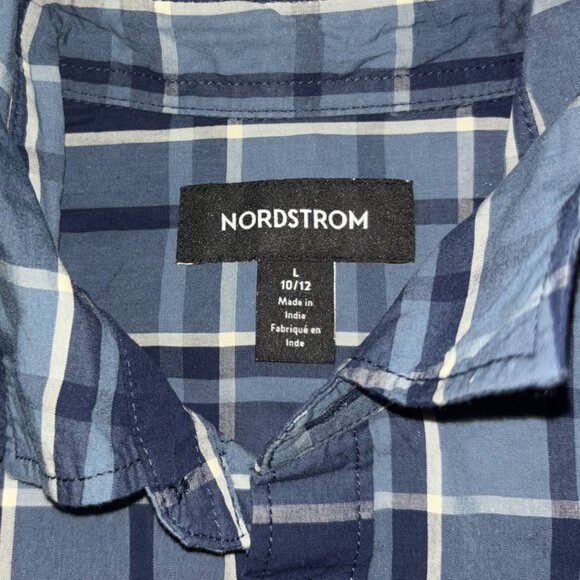 NWT NORDSTROM Kids' Plaid Check Poplin Button-Up Shirt Long Sleeve Boys 10-12 L - Picture 4 of 7